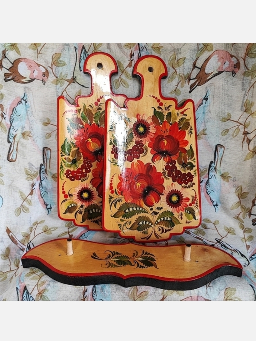 Hand Painted Folk Art Russian? Danish? Scandinavian? Wood 3 Piece Cutting Boards
